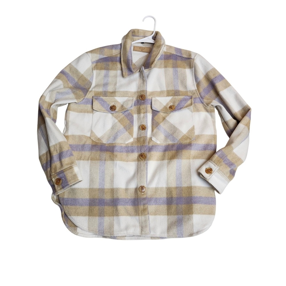 [BLANKNYC] Plaid Trail Blazer Shacket Button Front Cream Beige Purple‎ Medium